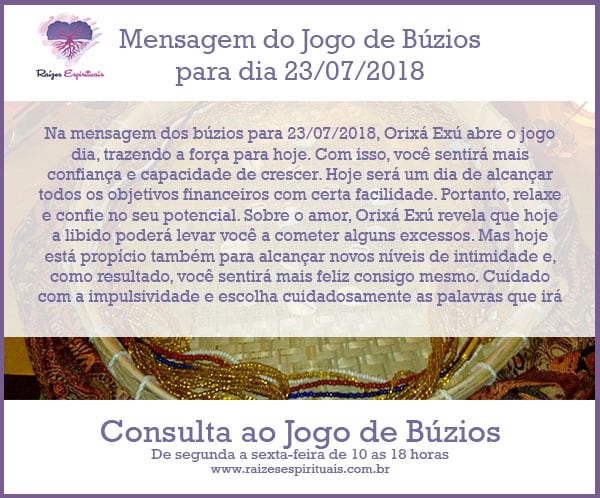 Mensagem dos búzios para 23/07/2018: Orixá Exú abre o jogo do dia