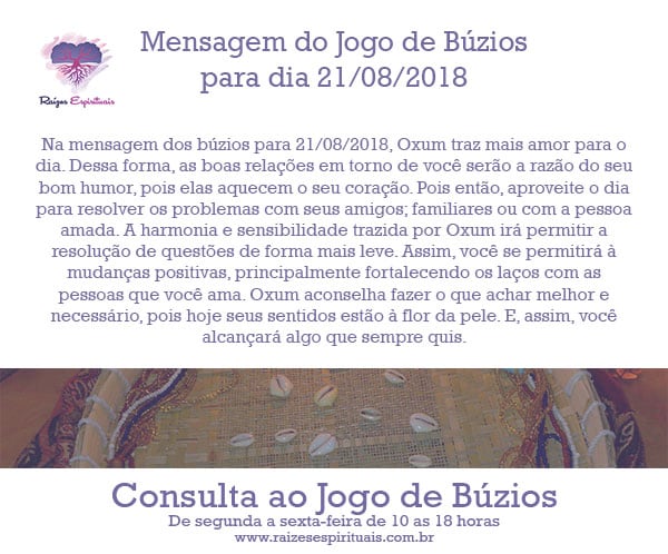 Mensagem dos búzios para 21/08/2018: Oxum traz mais amor para o dia