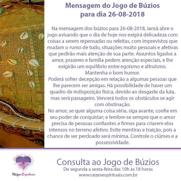 mensagem dos búzios para 26-08-2018