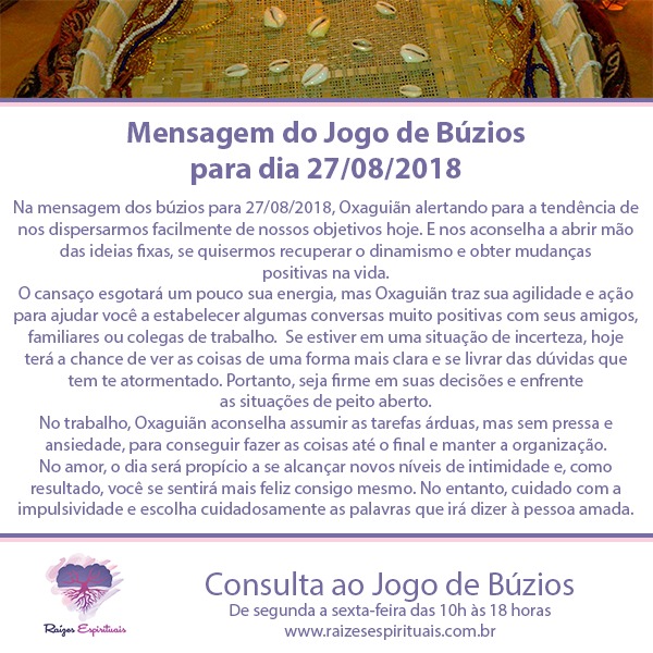 mensagem dos búzios para 27-08-2018