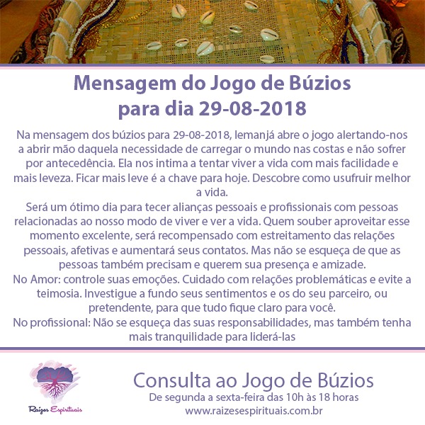 mensagem dos búzios para 29-08-2018
