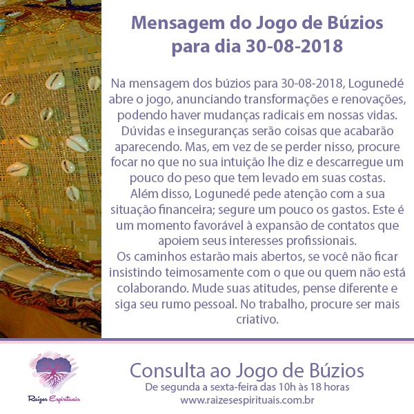 mensagem dos buzios para 30-08-2018