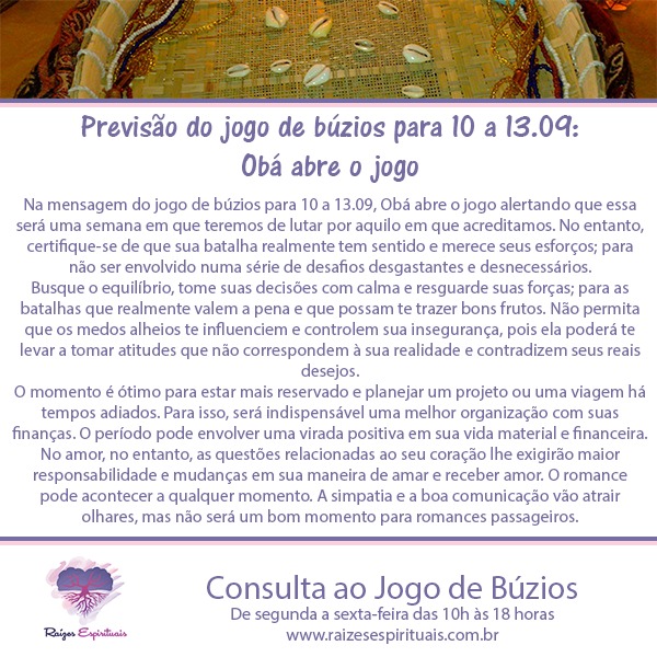 jogo de búzios para 10 a 13.09