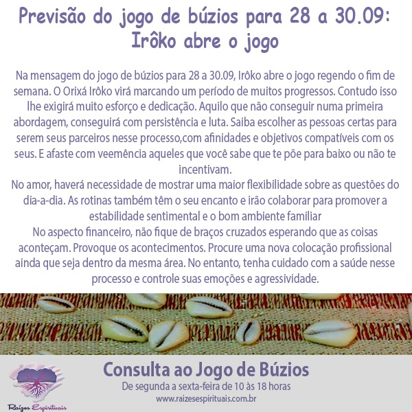 jogo de búzios para 28 a 30.09
