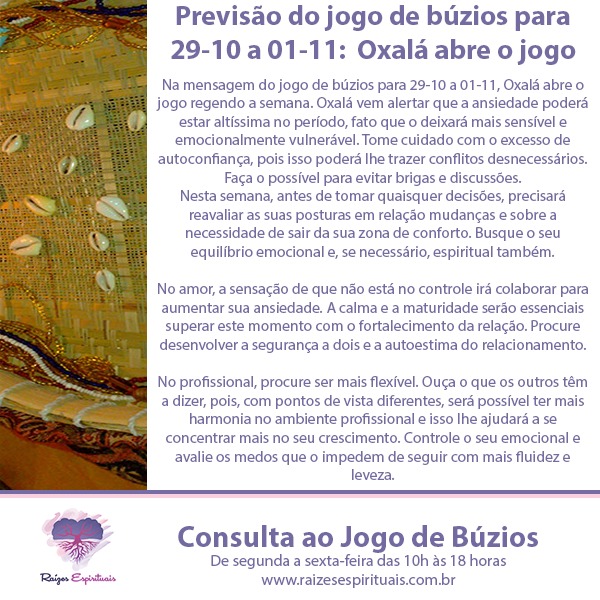 Jogo de Búzios para 29-10 a 01-11